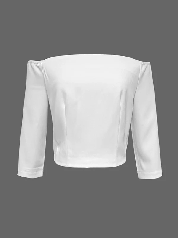 Half Sleeves Solid Color Split-Joint Off-The-Shoulder T-Shirts Tops - Image 19
