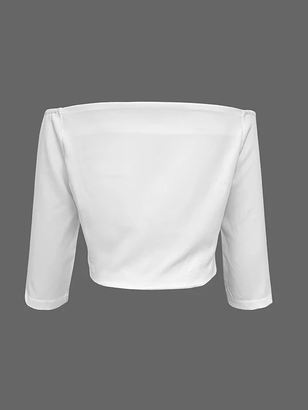Half Sleeves Solid Color Split-Joint Off-The-Shoulder T-Shirts Tops - Image 20