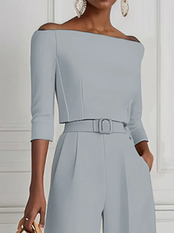 Half Sleeves Solid Color Split-Joint Off-The-Shoulder T-Shirts Tops - Image 8