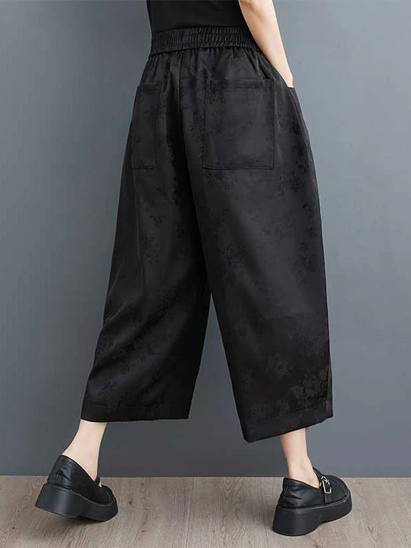 Harem Pants High Waisted Elasticity Jacquard Pockets Solid Color Ninth Pants Trousers - Image 6