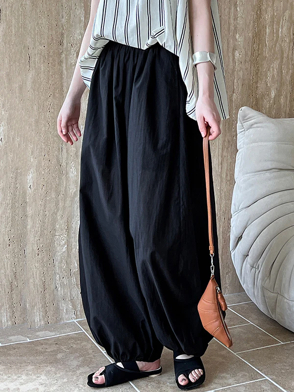 Harem Pants High Waisted Elasticity Solid Color Split-Joint Pants Trousers - Image 4
