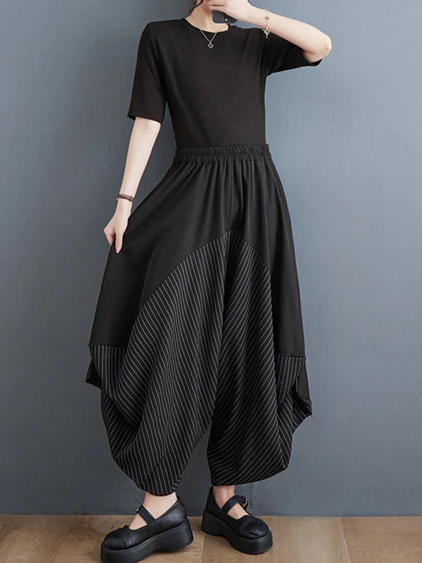 Harem Pants Irregular Clipping Split-Joint Striped Casual Pants Bottoms - Image 2