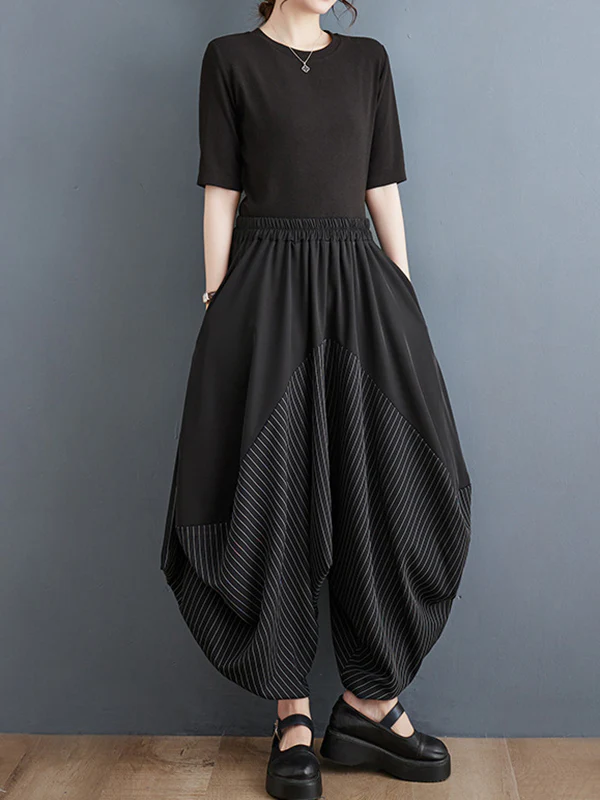 Harem Pants Irregular Clipping Split-Joint Striped Casual Pants Bottoms - Image 3