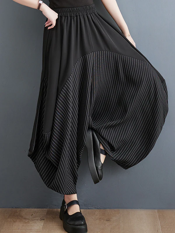 Harem Pants Irregular Clipping Split-Joint Striped Casual Pants Bottoms - Image 4