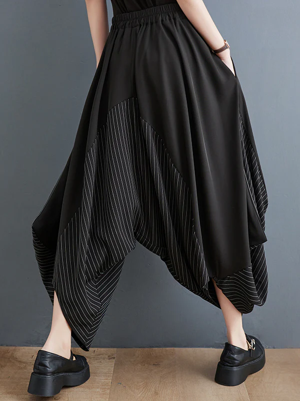 Harem Pants Irregular Clipping Split-Joint Striped Casual Pants Bottoms - Image 5