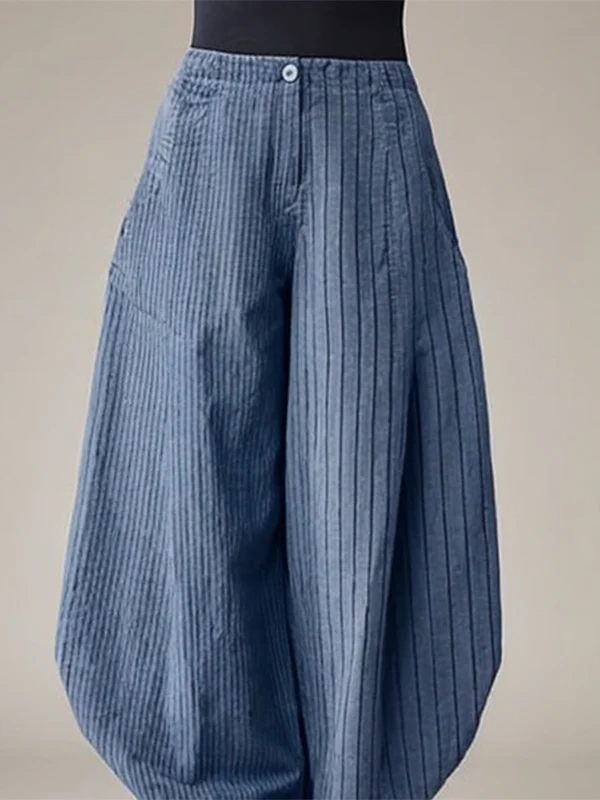 Harem Pants Loose Buttoned Striped Pants Trousers - Image 2
