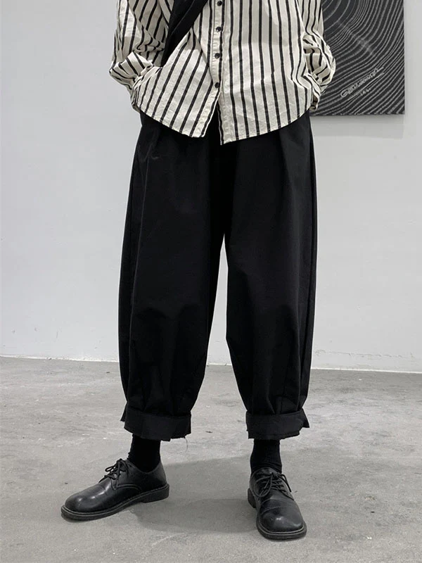 Harem Pants Loose Elasticity High-Waisted Pleated Solid Color Split-Joint Pants Trousers - Image 10
