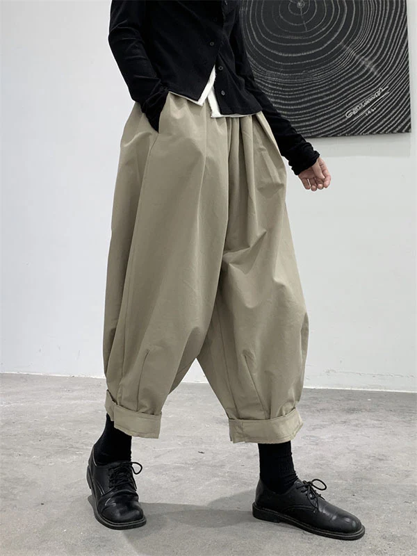 Harem Pants Loose Elasticity High-Waisted Pleated Solid Color Split-Joint Pants Trousers - Image 2