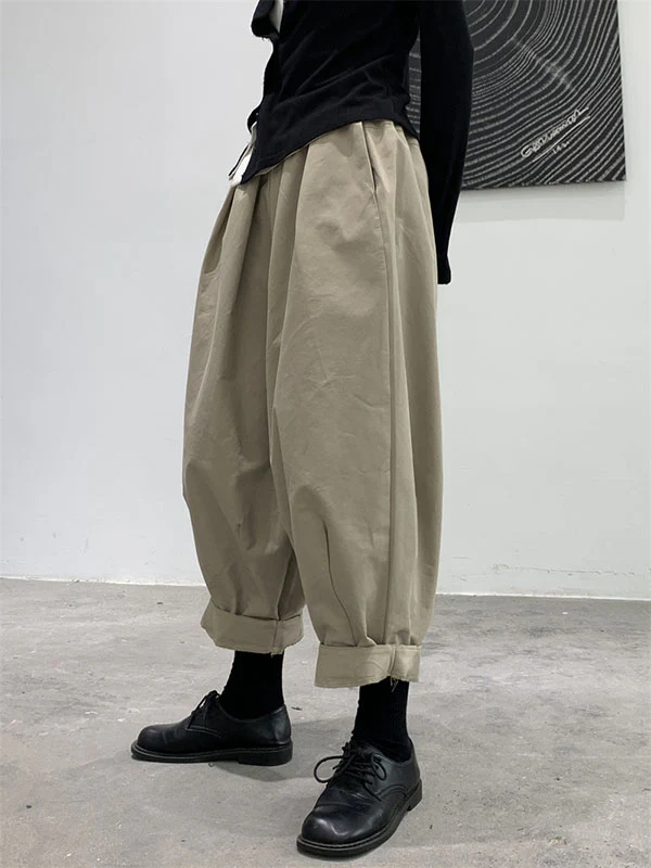 Harem Pants Loose Elasticity High-Waisted Pleated Solid Color Split-Joint Pants Trousers - Image 3
