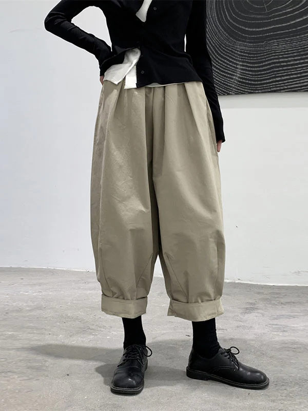 Harem Pants Loose Elasticity High-Waisted Pleated Solid Color Split-Joint Pants Trousers - Image 5