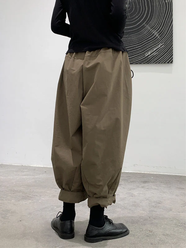 Harem Pants Loose Elasticity High-Waisted Pleated Solid Color Split-Joint Pants Trousers - Image 7