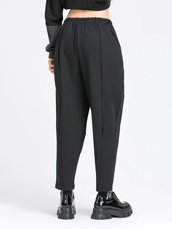 Harem Pants Loose Elasticity Pleated Pockets Solid Color Split-Joint Pants - Image 3