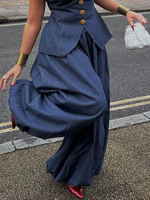 Harem Pants Loose Pleated Solid Color Jean Pants Bottoms - Image 4