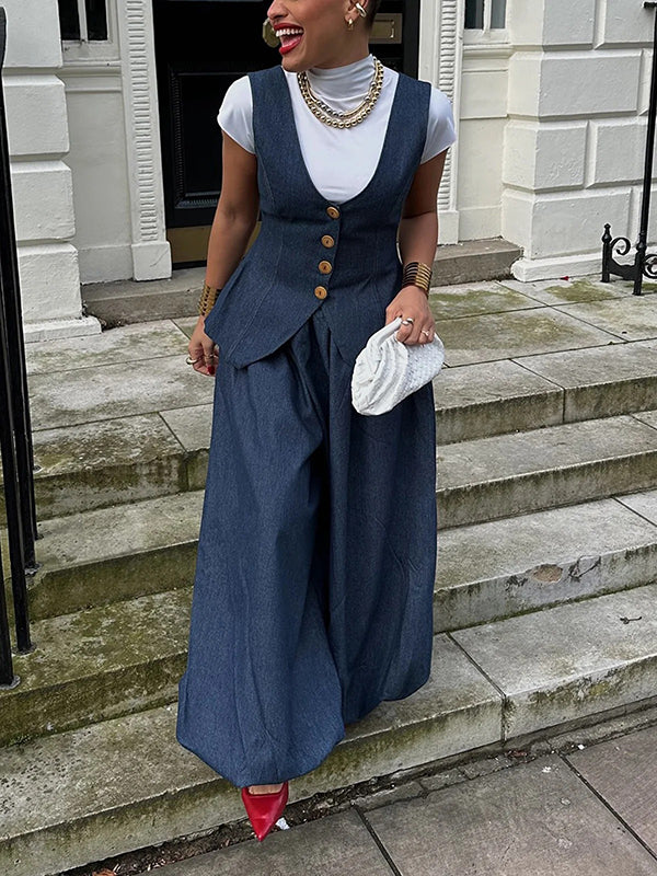Harem Pants Loose Pleated Solid Color Jean Pants Bottoms - Image 6