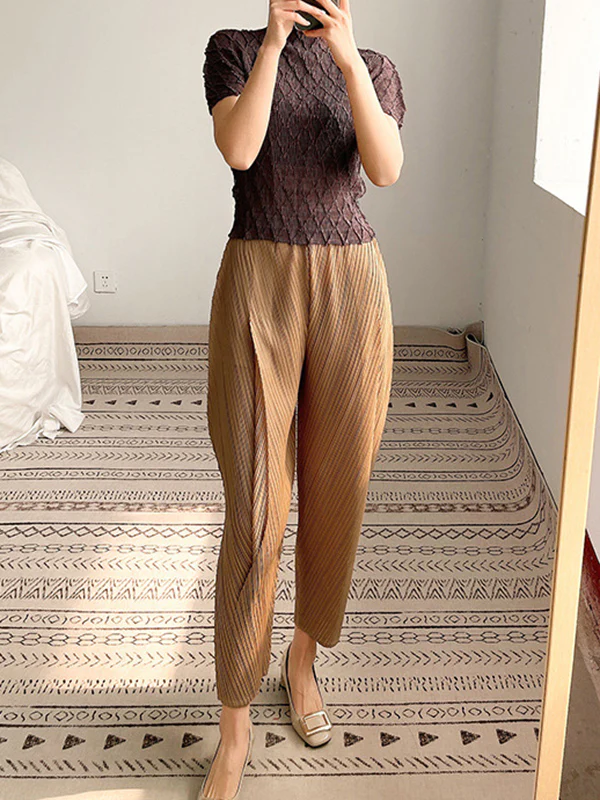 Harem Pants Ninth Pants Pleated Solid Color Ninth Pants - Image 2