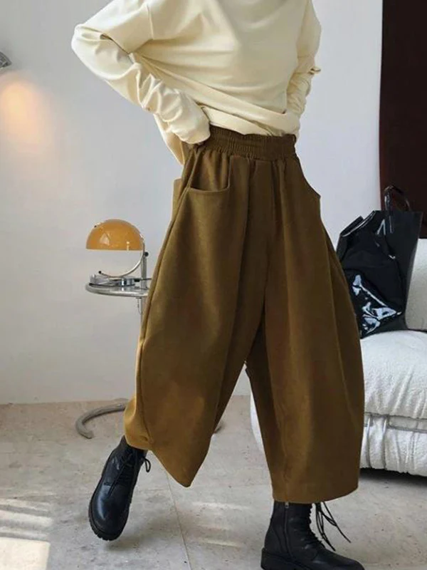 Harem Pants Wide Leg Elasticity Solid Color Split-Joint Pants Trousers - Image 12