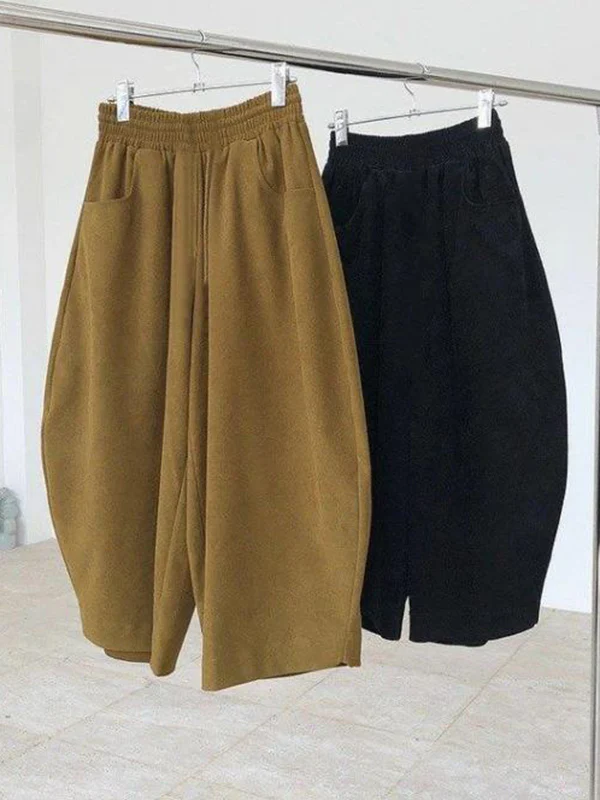 Harem Pants Wide Leg Elasticity Solid Color Split-Joint Pants Trousers - Image 14