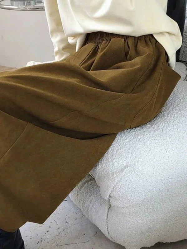 Harem Pants Wide Leg Elasticity Solid Color Split-Joint Pants Trousers - Image 17