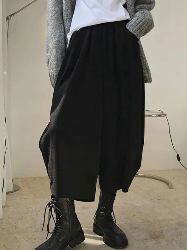 Harem Pants Wide Leg Elasticity Solid Color Split-Joint Pants Trousers - Image 3