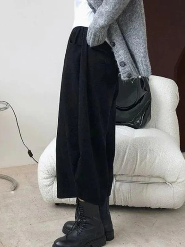 Harem Pants Wide Leg Elasticity Solid Color Split-Joint Pants Trousers - Image 4
