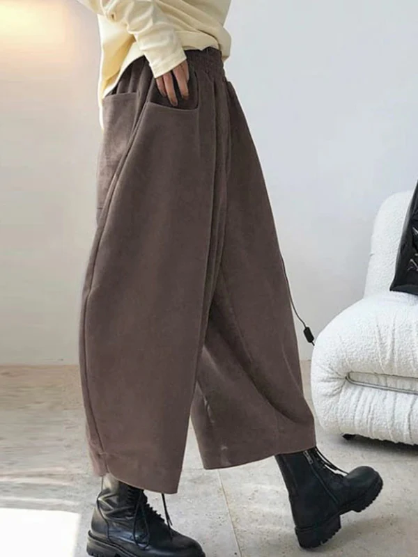Harem Pants Wide Leg Elasticity Solid Color Split-Joint Pants Trousers - Image 6