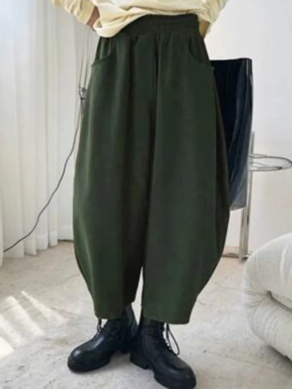 Harem Pants Wide Leg Elasticity Solid Color Split-Joint Pants Trousers - Image 9