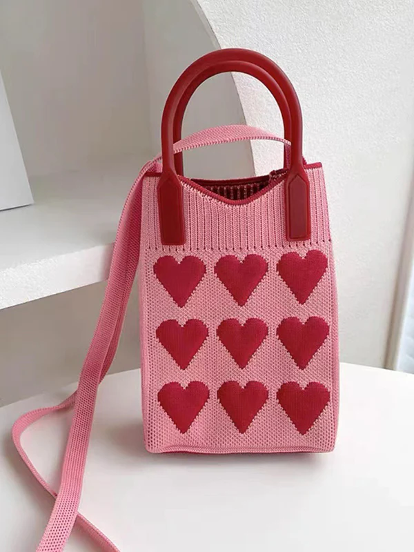 Heart Print Split-Joint Bags Crossbody Bags Handbags - Image 3