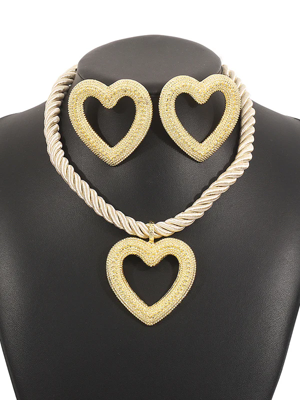 Heart Shape Drop Earrings + Necklaces Accessories - Image 2