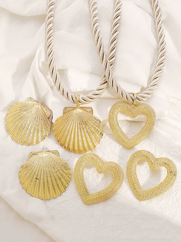 Heart Shape Drop Earrings + Necklaces Accessories - Image 3