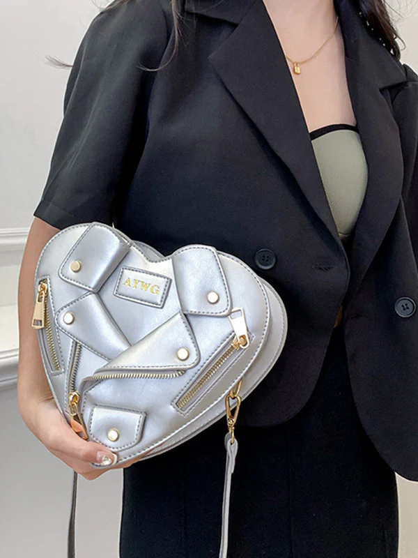 Heart Shape Split-Joint Zipper Bags Crossbody Bags Handbags - Image 3