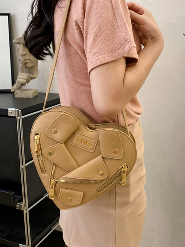 Heart Shape Split-Joint Zipper Bags Crossbody Bags Handbags - Image 5