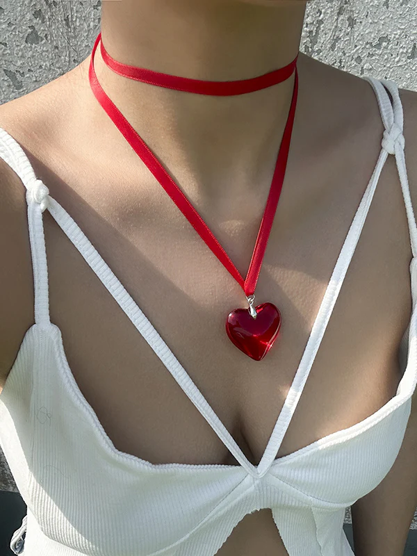 Heart Shape Streamer Tied Necklaces Accessories - Image 3