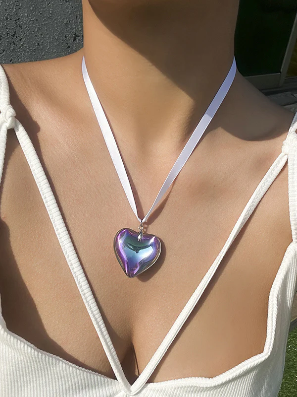 Heart Shape Streamer Tied Necklaces Accessories - Image 4