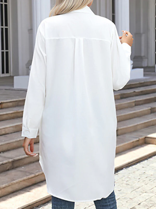 High-Low Irregular Clipping Solid Color Split-Joint Lapel Blouses - Image 17