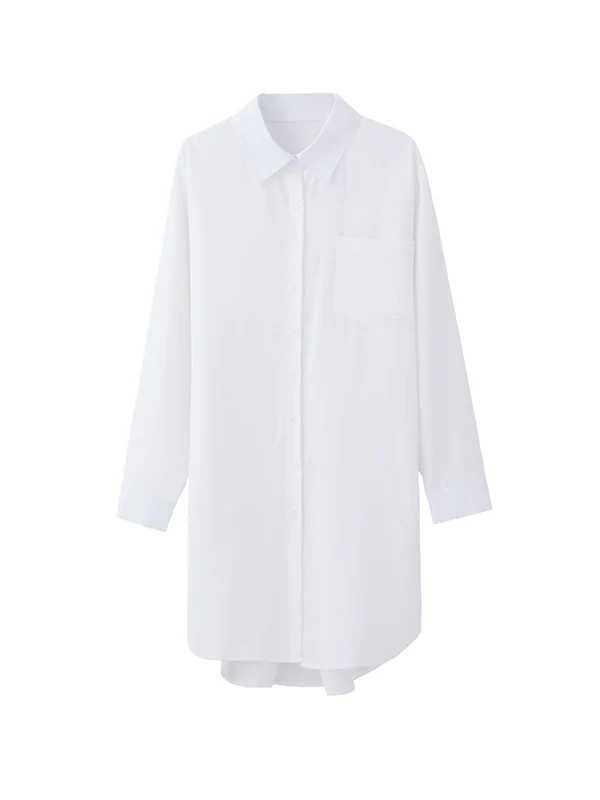 High-Low Irregular Clipping Solid Color Split-Joint Lapel Blouses - Image 18