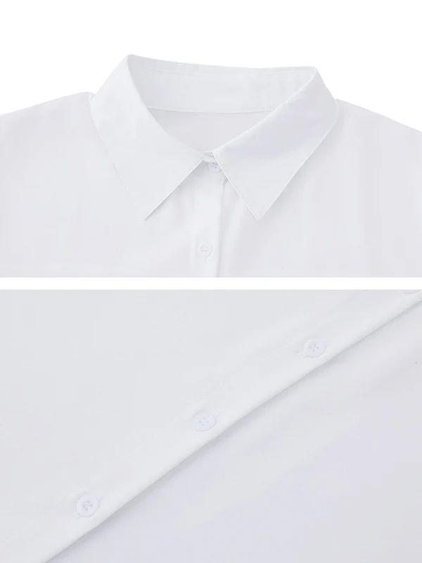 High-Low Irregular Clipping Solid Color Split-Joint Lapel Blouses - Image 20