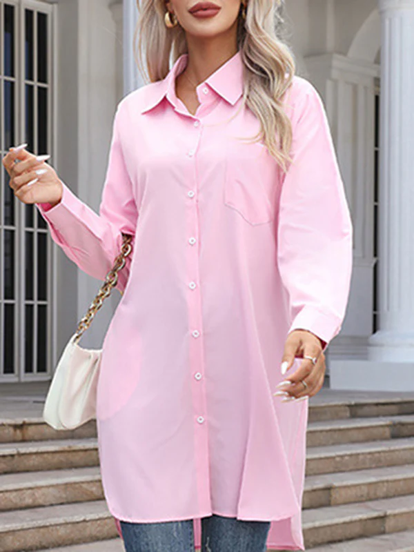 High-Low Irregular Clipping Solid Color Split-Joint Lapel Blouses - Image 7