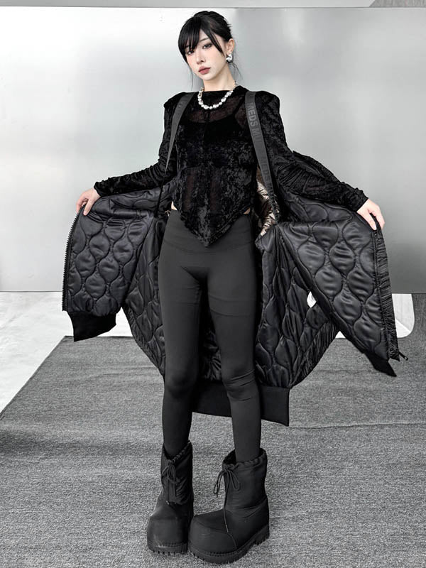 High-Low Irregularity Abstract Printed Contrast Color Split-Joint Zipper Hooded Outerwear Overcoat - Image 6