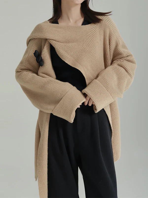 High-Low Long Sleeves Asymmetric Three-Dimensional Flower Round-Neck Cardigan Tops - Image 13