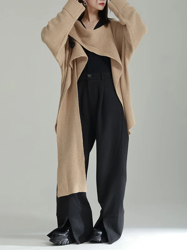 High-Low Long Sleeves Asymmetric Three-Dimensional Flower Round-Neck Cardigan Tops - Image 17