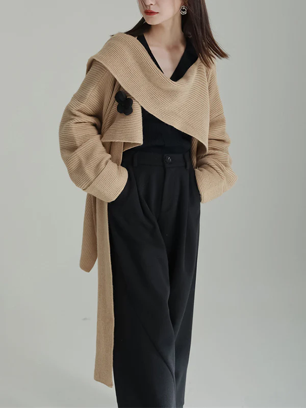High-Low Long Sleeves Asymmetric Three-Dimensional Flower Round-Neck Cardigan Tops - Image 18
