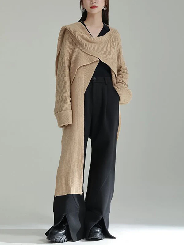 High-Low Long Sleeves Asymmetric Three-Dimensional Flower Round-Neck Cardigan Tops - Image 19