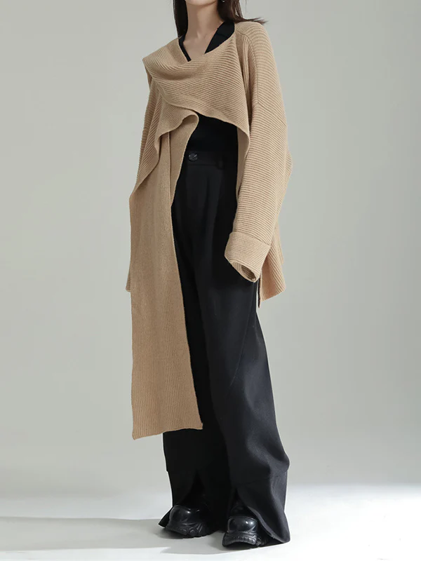 High-Low Long Sleeves Asymmetric Three-Dimensional Flower Round-Neck Cardigan Tops - Image 20
