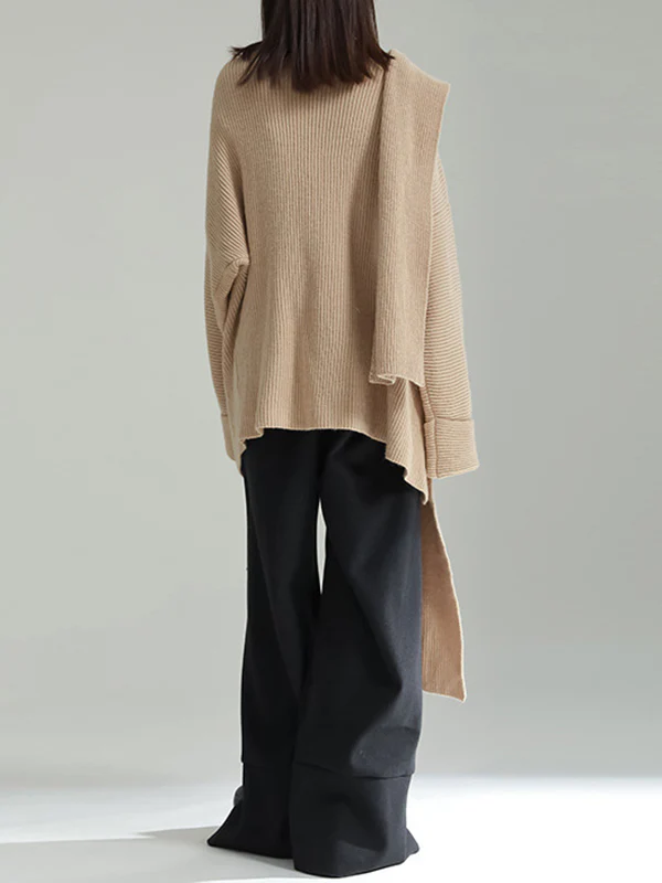 High-Low Long Sleeves Asymmetric Three-Dimensional Flower Round-Neck Cardigan Tops - Image 21