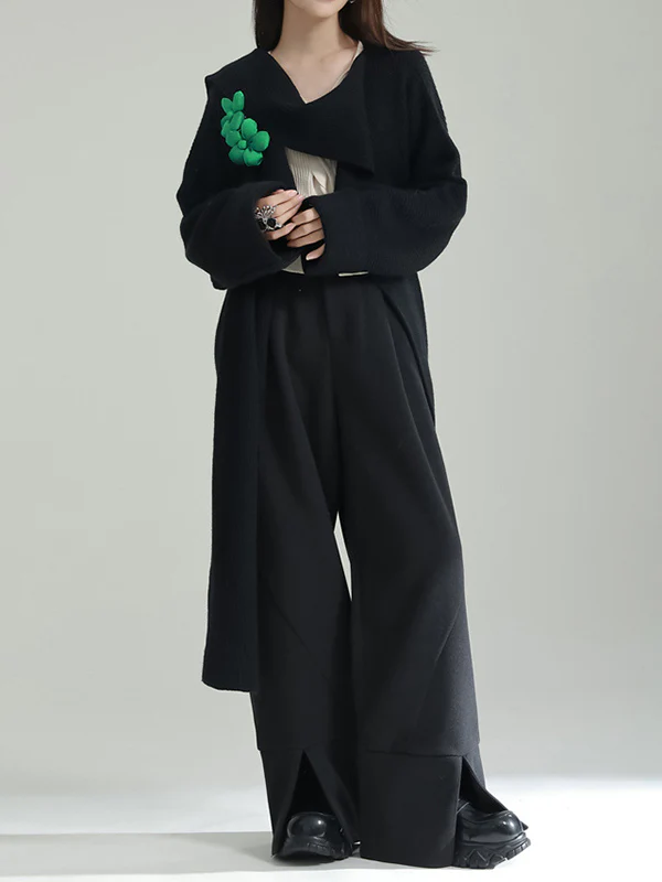 High-Low Long Sleeves Asymmetric Three-Dimensional Flower Round-Neck Cardigan Tops - Image 7