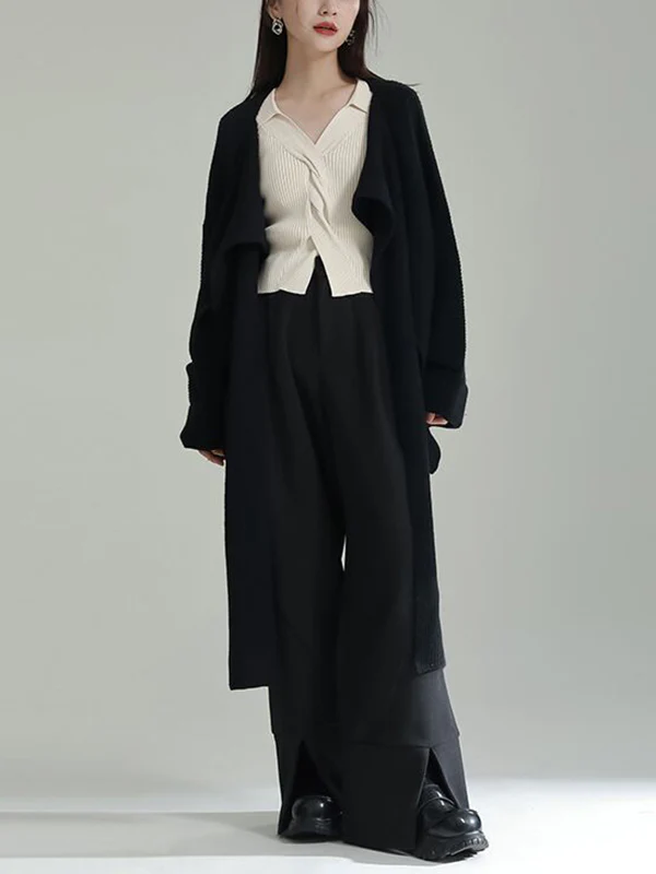 High-Low Long Sleeves Asymmetric Three-Dimensional Flower Round-Neck Cardigan Tops - Image 8