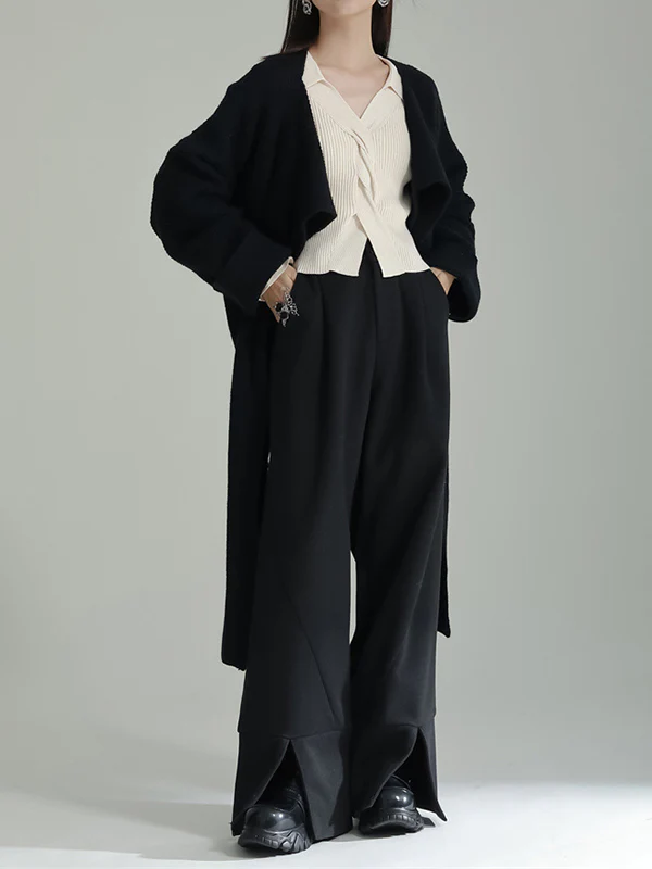 High-Low Long Sleeves Asymmetric Three-Dimensional Flower Round-Neck Cardigan Tops - Image 9
