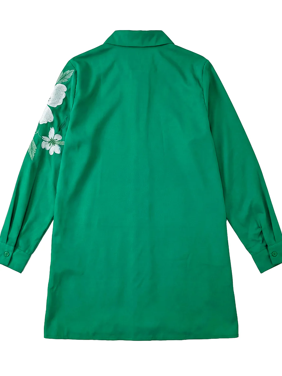 High-Low Long Sleeves Buttoned Flower Print Lapel Blouses&Shirts Tops - Image 8