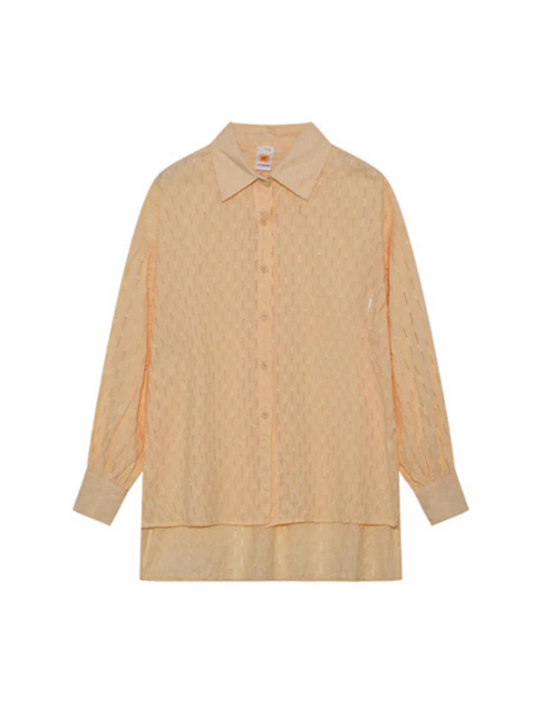High-Low Long Sleeves Buttoned Jacquard Solid Color Lapel Shirts Top +Shorts Bottom Two Pieces Set - Image 12