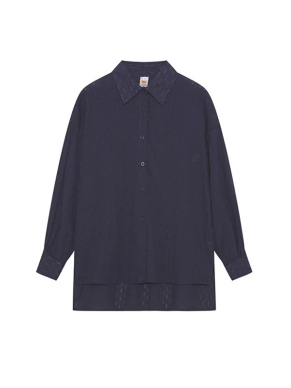 High-Low Long Sleeves Buttoned Jacquard Solid Color Lapel Shirts Top +Shorts Bottom Two Pieces Set - Image 14